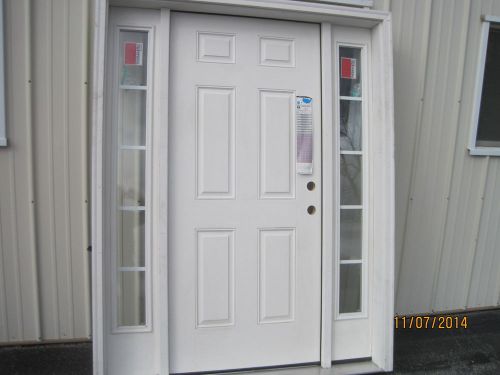 (1) thermatru smoothstar fiberglass 6 panel entrance door w/sidelites (id #210) for sale