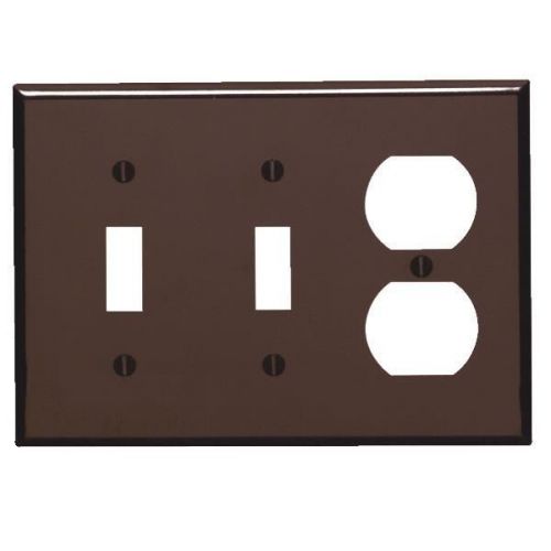 Leviton 85021 Smooth Plastic Combination Wall Plate-BRN 2TOGL/OUT WALL PLATE