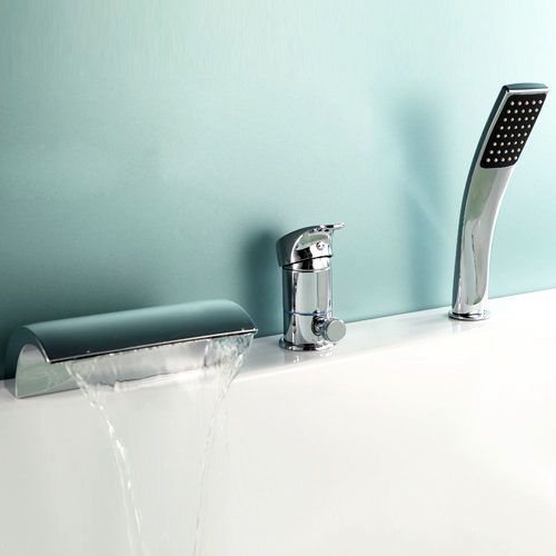 Modern Widespread Waterfall Roman Tub Filler Faucet Tap in Chrome Free Shipping