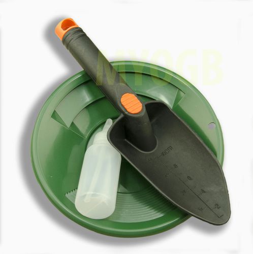 Gold Panning Kit 8&#034; Green Pan - Bottle Snuffer &amp; Scoop - Mining Prospecting