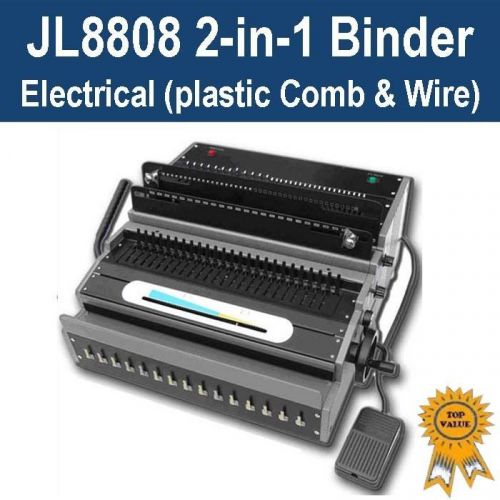 Heavy  duty electric plastic comb &amp; wire 2-in-1 binder/binding machine (jl8808) for sale