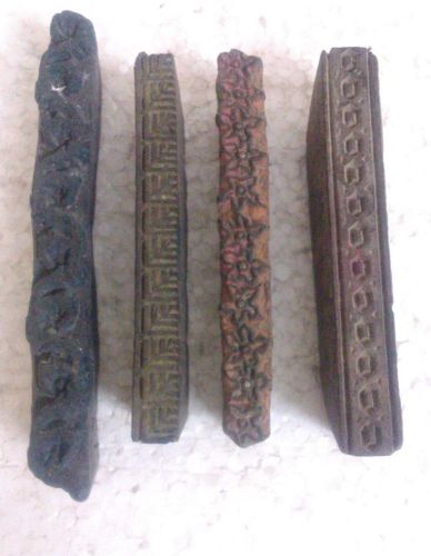 Vintage old hand carving wooden textile printing block different design set of 4 for sale