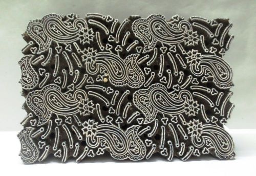 INDIAN WOODEN HAND CARVED TEXTILE PRINT ON FABRIC BLOCK STAMP UNIQUE PAISLEY ART