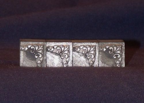 4 Vintage Metal Letterpress Printing Blocks- Floral Corner Border Dingbat Accent