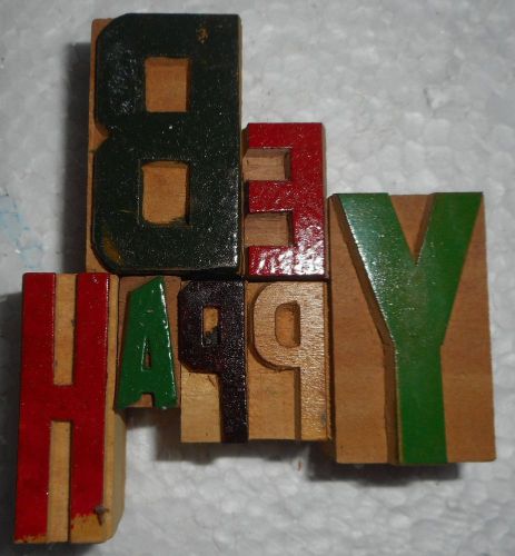 &#039;Be Happy&#039; Letterpress Wood Type Used Hand Crafted Made In India B1009