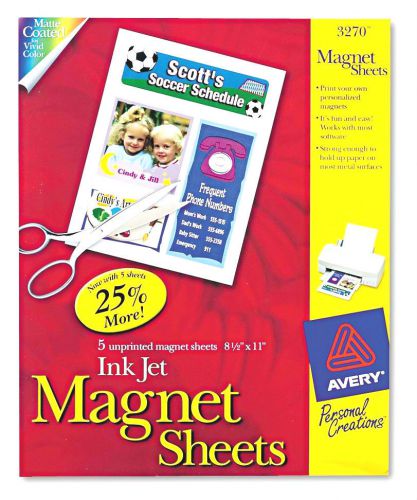 Avery Inkjet Printable Magnet Magnetic Sheets 8 1/2&#034; x 11&#034; (5 Pack) # 03270