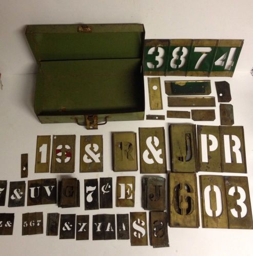 Lot of 120+ interlocking brass stencil letters-numbers-signs various sizes for sale