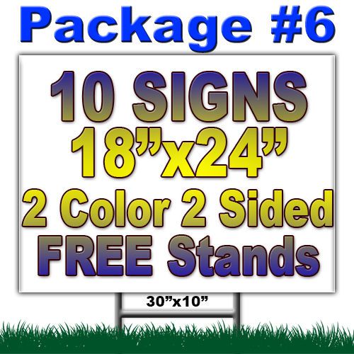10 Yard Signs 18&#034;x24&#034; Coroplast 2 Color 2 Sided + Stakes