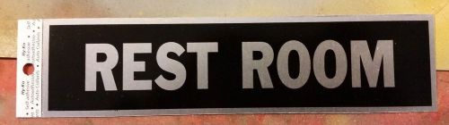 RESTROOM Sign Adhesive Door Sticker Silver BLACK REST BATH ROOM 2 x 8&#034; HY-KO 437