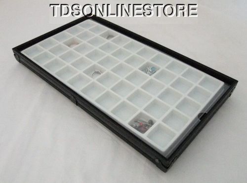 Black Aluminum 50 Slot Earring/Jewelry Display Tray W Clear Cover White