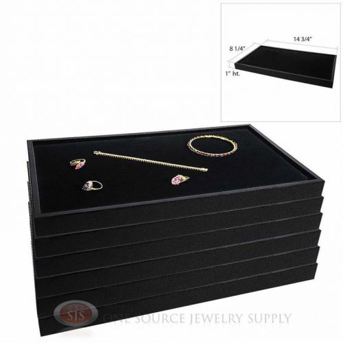 (6) Black Plastic Stackable Trays w/ Black Velvet Pad Display Jewelry Inserts