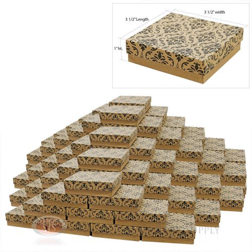 100 damask print cotton filled jewelry gift boxes 3 1/2&#034; x 3 1/2&#034; bracelet box for sale