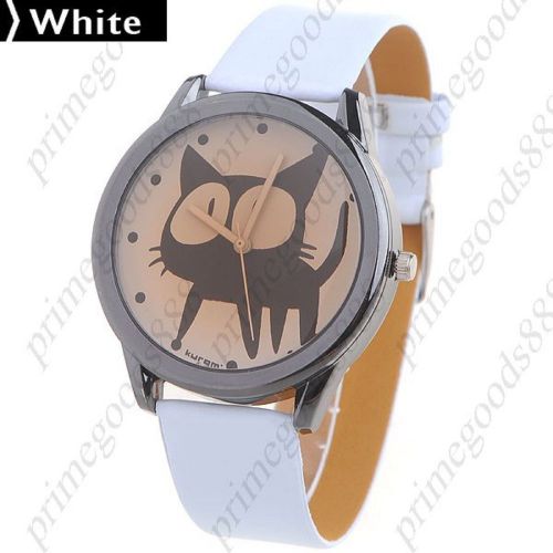 Gray Cat Synthetic Leather Quartz Wrist Wristwatch Women&#039;s Free Shipping White