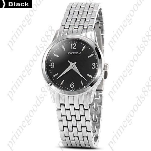 Silver Stainless Steel Analog Quartz Wrist Lady Ladies Wristwatch Women&#039;s Black