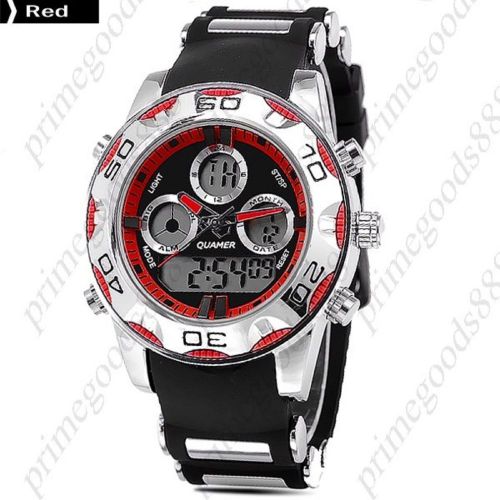 Waterproof Analog Digital Quartz Alarm Stopwatch Date Men&#039;s Wristwatch Red