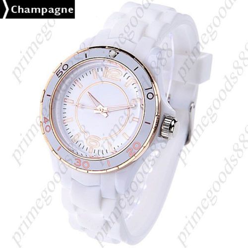 Stylish Unisex Quartz Wrist watch with Silicone Band in Champagne Free Shipping