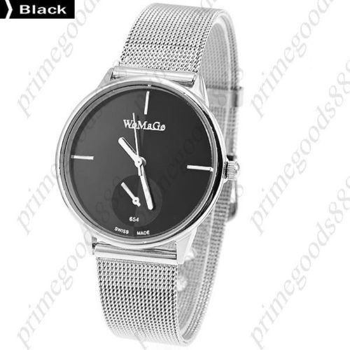 Stainless Steel Band  Round Lady Ladies Wrist Quartz Wristwatch Women&#039;s Black