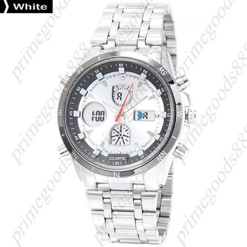 Colorful Light Stainless Steel Analog Digital Wrist Men&#039;s Wristwatch White