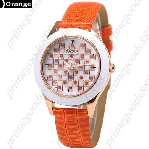 Fashioned  PU Leather Quartz Wrist Lady Ladies Wristwatch Women&#039;s Orange