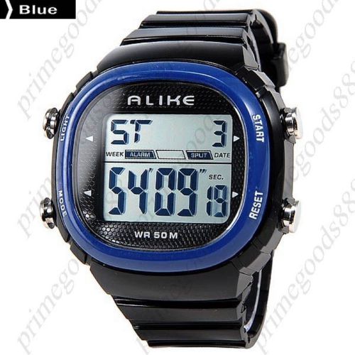 LCD LED Square Waterproof Digital Alarm Stopwatch Date Men&#039;s Wristwatch Blue