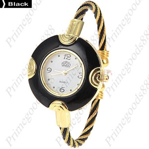 Loop Hoop Bracelet Bangle Lady Ladies Analog Quartz Wristwatch Women&#039;s Black