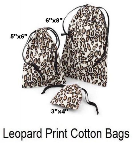 Cotton Drawstring Bags With Leopard Design, 5&#034; x 6&#034;,  48 Pack