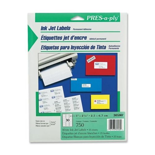 Avery Pres-A-Ply Address Label - 2.62&#034; W x 1&#034; L - 750 / Pack - White