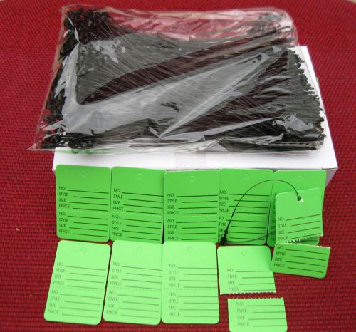 1000  Green Merchandise  Perforated Price Tags + 1000  5&#034;   Black Loop Locks