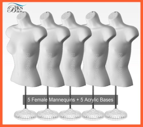 5pc White Female Mannequin Torso w/Acrylic Stand + Hanging Hook Dress Form Women