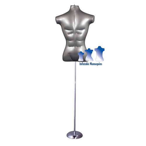 Inflatable Male Torso, Silver and MS1 Stand