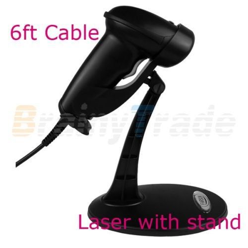 USB Laser Barcode Scanner Handheld Bar Code Reader With Stand Automatic Black