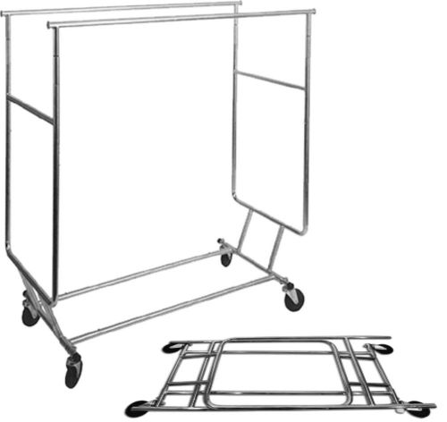 Folding Double Bar Rolling Rack with Casters