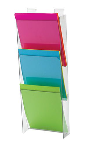 New 3-Tier Brochure or Magazine Holder  23  3/4  inch H 9 1/4  inch W 3 inch Dia