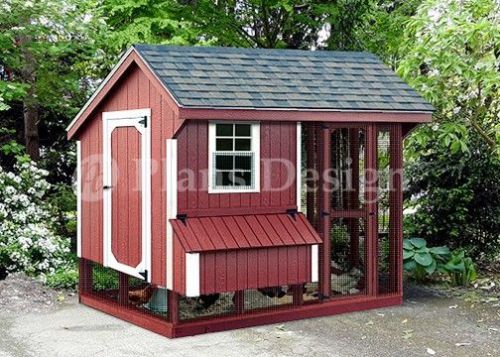 Chicken Coop with Run, 4 x 8 Saltbox Roof Style Plans,  Design 70408RS