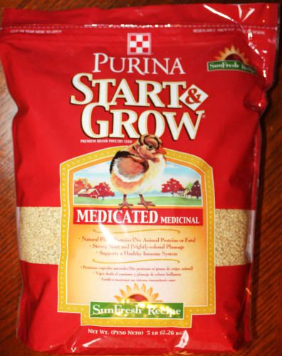 Purina start &amp; grow medicated chick poultry food. 5 pound bag new. chicken feed for sale