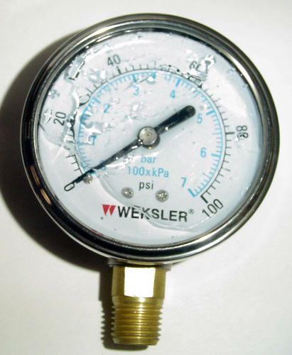 NEW~Weksler BY12YPF4LW Pressure Gauge 2.5&#034;~SS~1/4&#034; NPT~~100psi~Glycerine Filled
