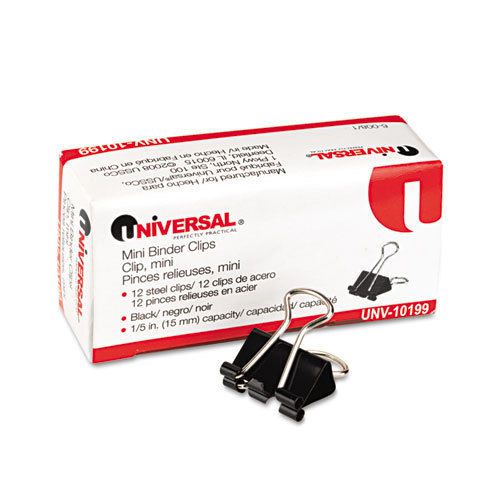 Universal mini binder clips steel wire 1/4 cap.,1/2 wide black/silver, 4 dozen for sale