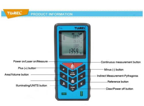 Tuirel T70 70m/229ft/2755in Laser Distance Meter Range Finder Measure Instrument