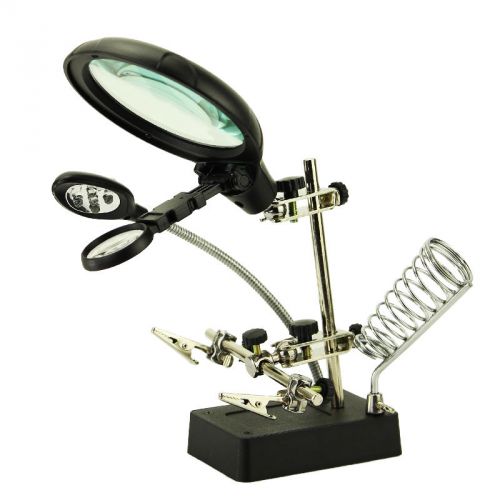 AC/DC 5 LED White Light Auxiliary Clip Magnifier Soldering iron stand Stations