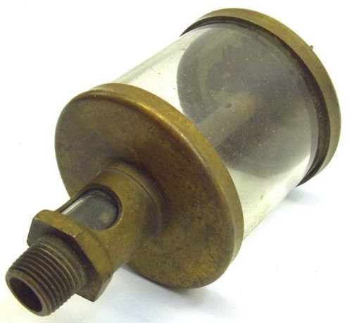 Antique detroit lubricator co. medium size glass &amp; brass hit/ miss engine oiler for sale