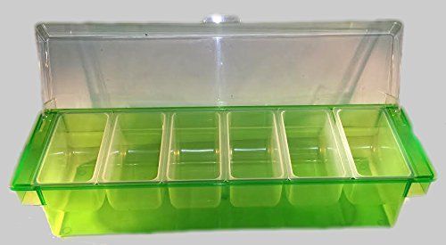 Transparent green classic 6 pint compartment condiment holder caddy with lid for sale