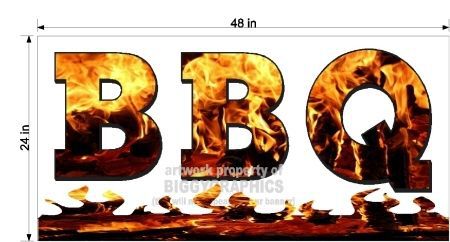 2&#039; x 4&#039; VINYL BANNER BBQ BARBECUE W/ FLAMES HORIZONTAL