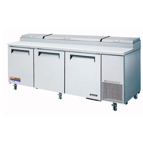 Turbo TPR-93SD Refrigerated Counter, Deli Pizza Prep Table,  3 Doors, 93&#034; Long x