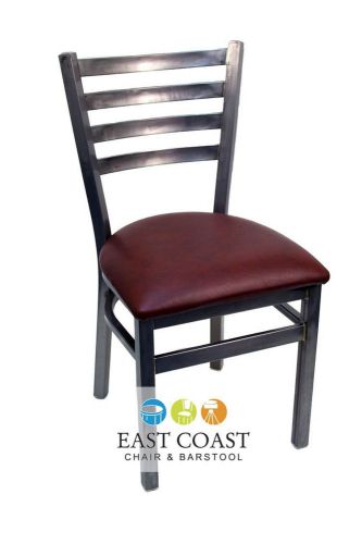 New Gladiator Clear Coat Ladder Back Metal Restaurant Chair w/ Wine Vinyl Seat