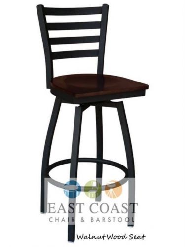 New gladiator commercial ladder back metal swivel bar stool w/ walnut wood seat for sale