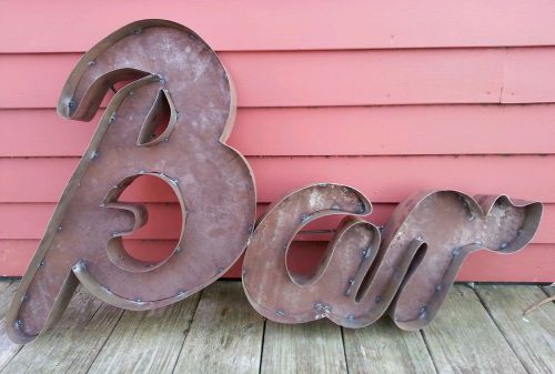 &#034;BAR&#034; CURSIVE RECYCLED TIN RESTAURANT KITCHEN  METAL RUSTY RUSTED ART SIGN