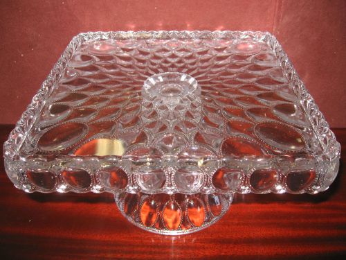 Square Crystal clear Glass cake serving stand plate platter pedestal raised tray