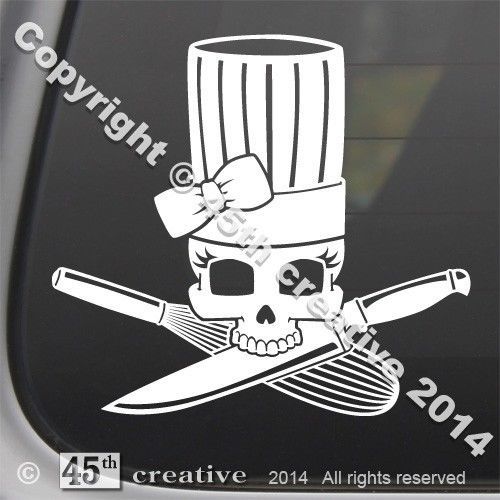 Girl Chef Crossbones Decal - culinary knife whisk chef hat girl skull sticker