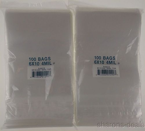 200 Elkay F40610 6x10 4Mil Thick Flat Clear Plastic Bags Zipper Reclosable Seal