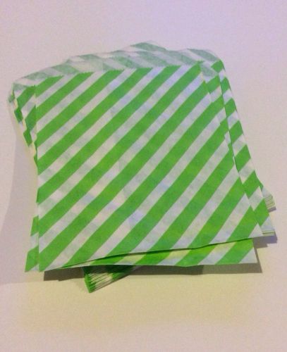 25 5x7 lime green diagonal stripe  merchandise/treat/candy/gift bags